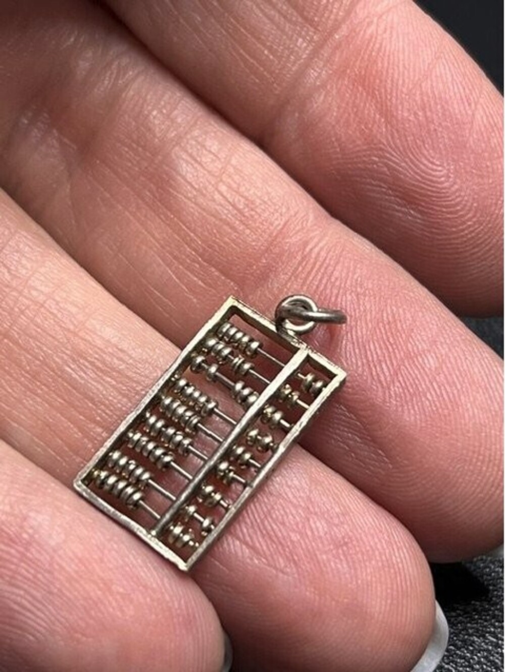 B6747 Sterling Silver Abacus Pendant Math accounting Movable Beads Vintage 20mm